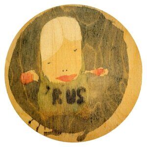 Putin Russia Original Art Signed Jask B 2006 On Wood Round Watercolor SS